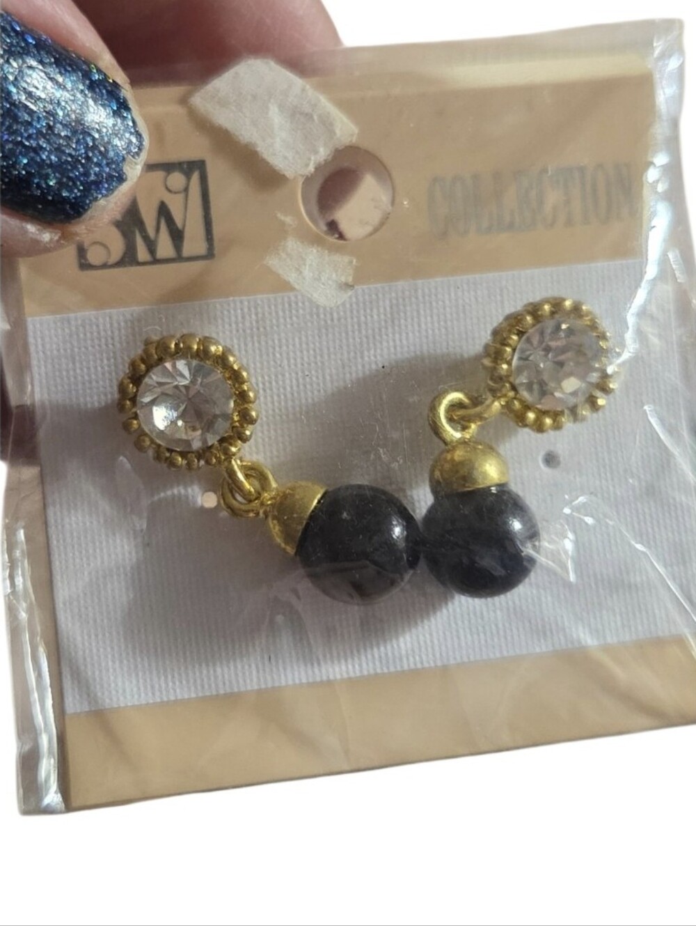JM Collection Gold-Tone Clear Crystal and Black Bead Drop Earrings